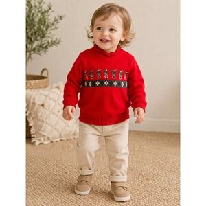 Vtg‎ toddler sweater whimsical dancing figures argyle Retro Holiday Christmas